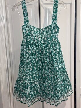 Altar'd State Green and White Floral Eyelet Mini Dress